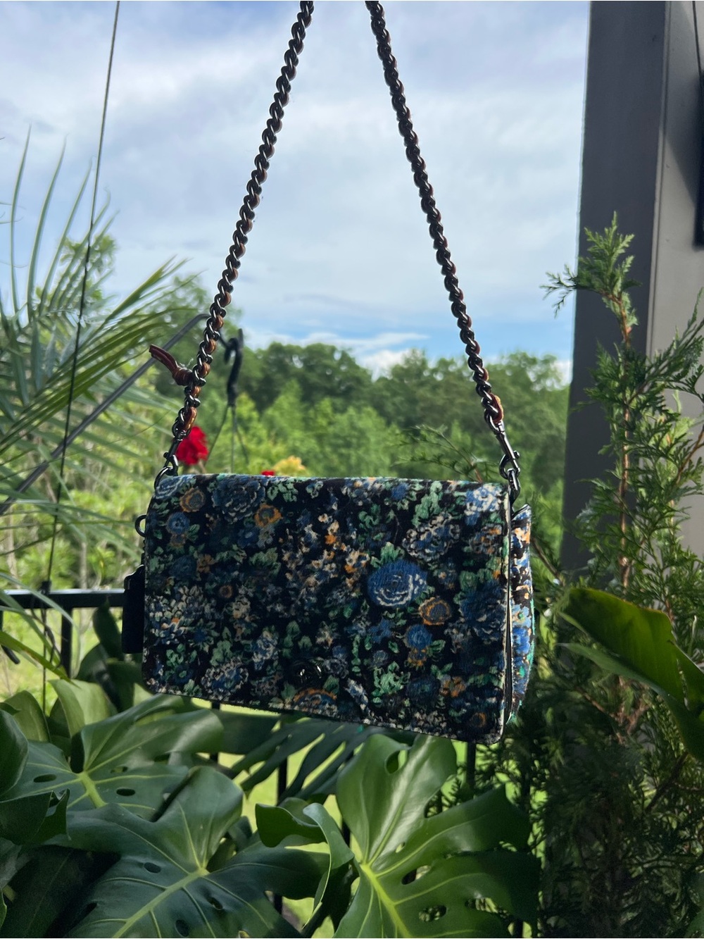 Coach calf hair dinky with premium strap in gun metal